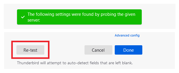 Successful connection in Thunderbird