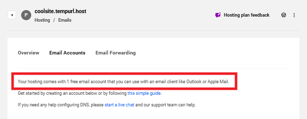 Only one email account can be created on Quantum sites