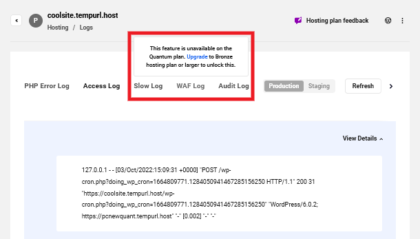 WAF Log not available on Quantum sites
