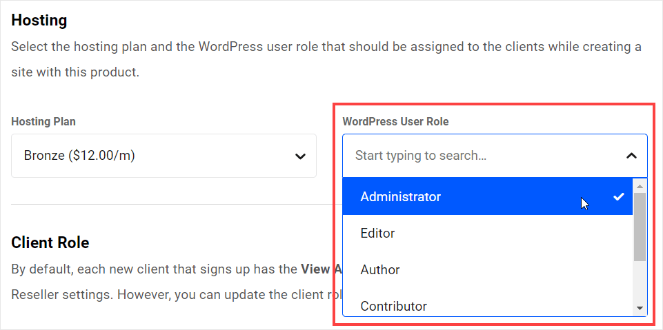 Hosting Product - User Role
