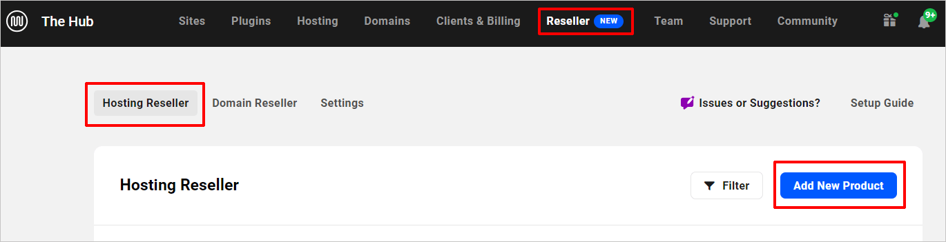 The Hub - Hosting Reseller Tab