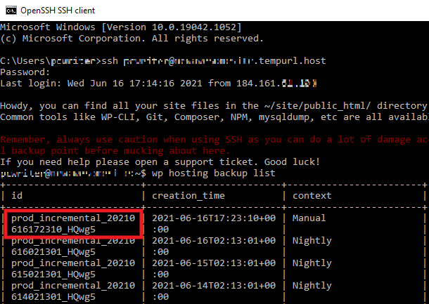 Backups restore find backup list