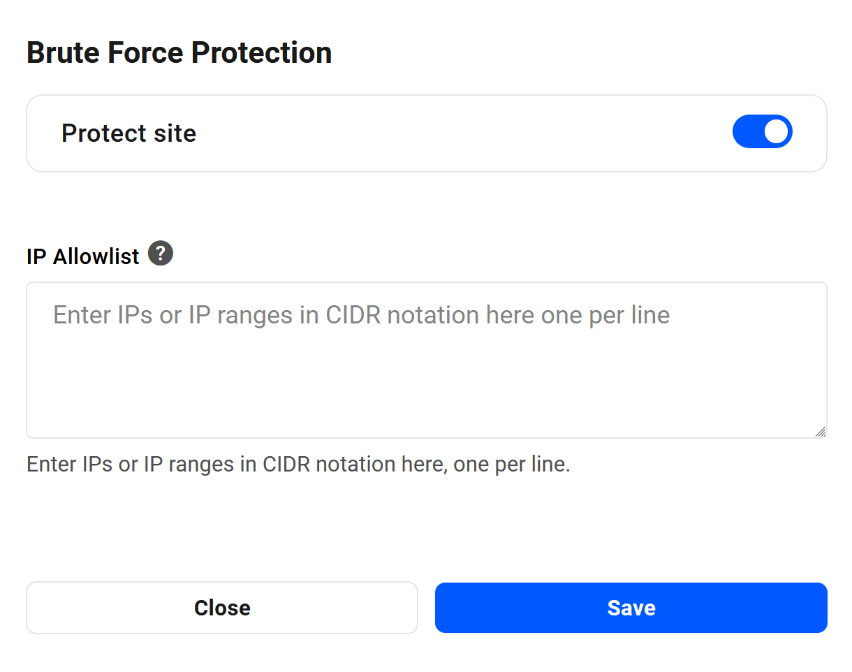 Brute Force Attack Protection tool enabled in The Hub