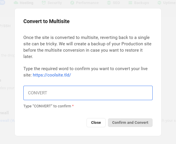 Confirm conversion to multisite