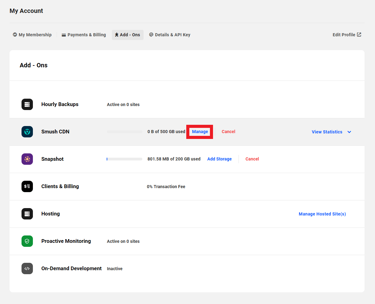 Purchase additional Smush CDN bandwidth from your Account page