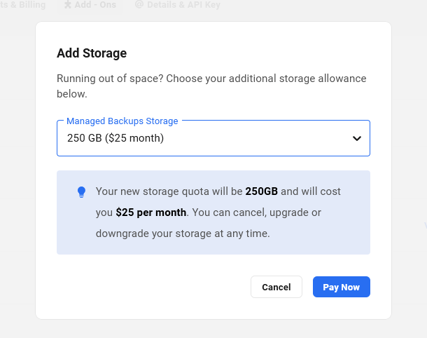 Purchase additional Snapshot storage space from your Account page