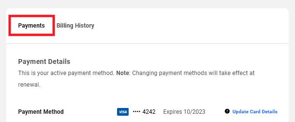 Your card details on your Account page