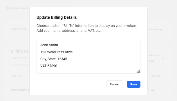 Customize invoices from WPMU DEV on your Account page