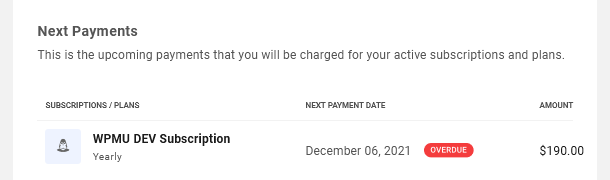 Overdue payment notice shown on your Account page