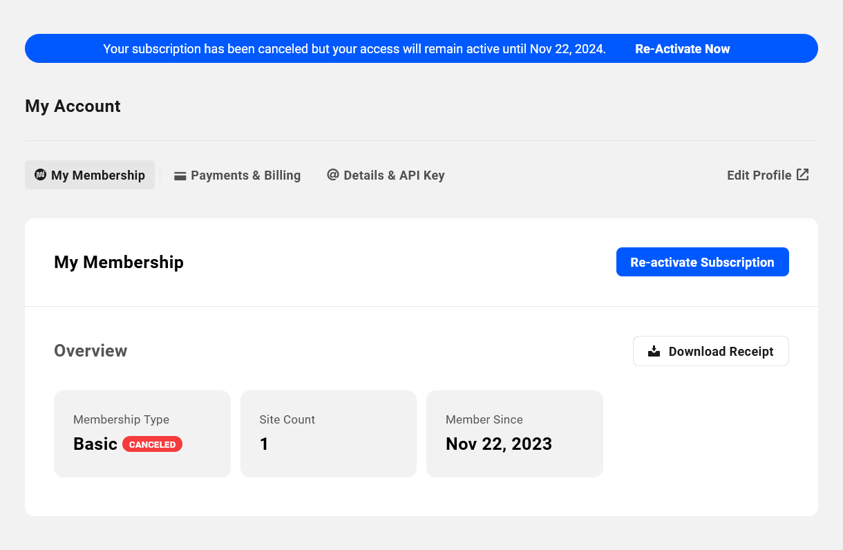 Reactivate WPMU DEV membership from your Account page
