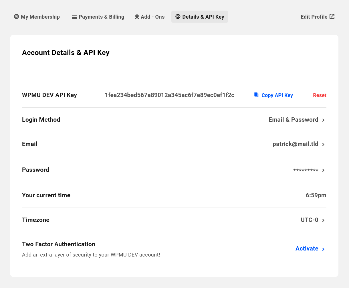 WPMU DEV account info shown on your Account page
