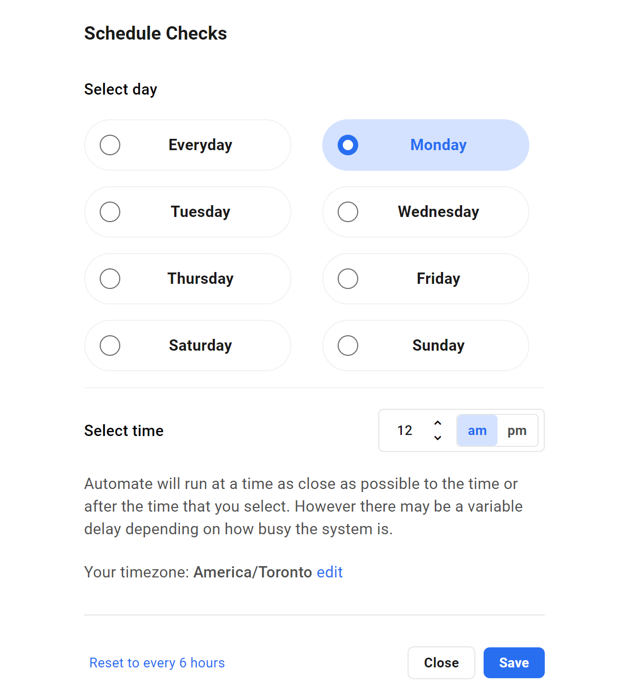 Hub 2.0 Automate schedule options