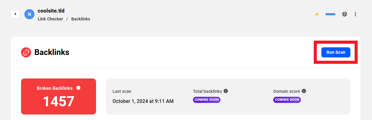 Allows the user to run a new scan in the Backlinks module
