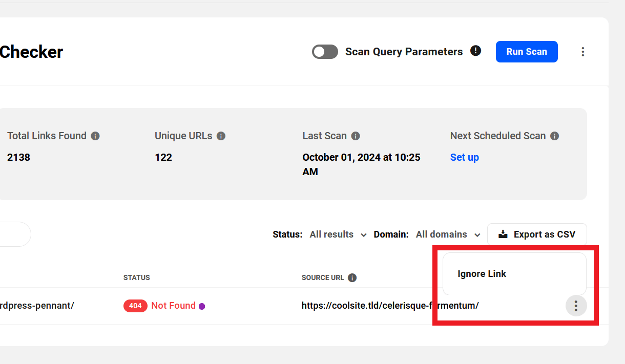 Link options in BLC scan results