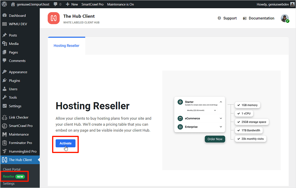 Hub Client - Activate Reseller