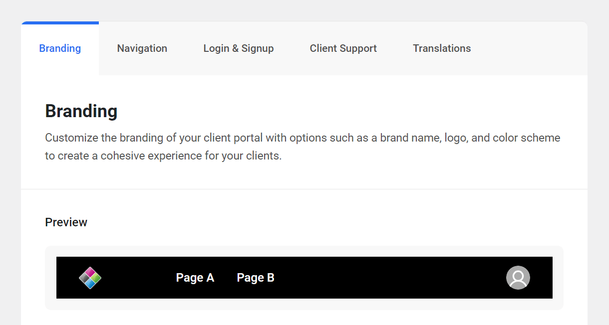 Client portal preview in the Hub Client