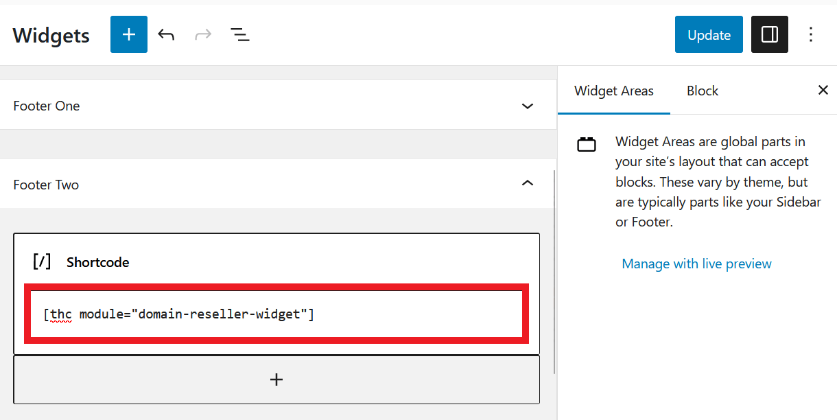 Shortcode to embed the Domains Reseller pricing widget
