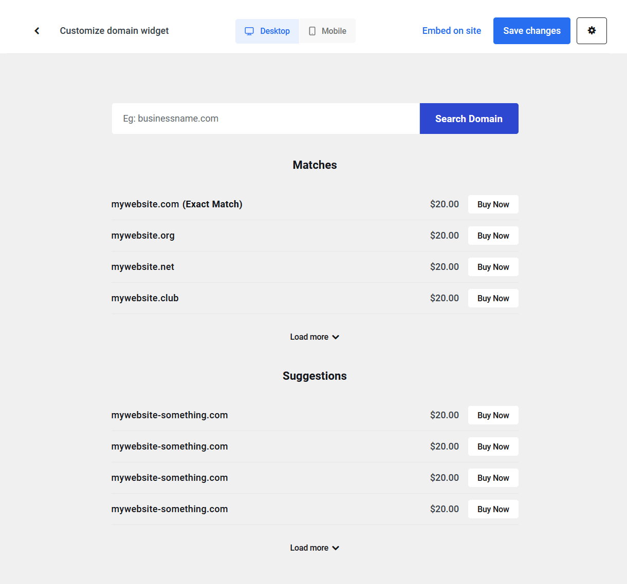 Preview the Domains Reseller pricing widget in the Hub