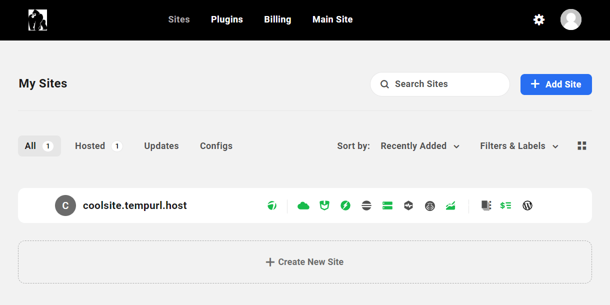 Site creation complete for a new hosting site in the Client Portal