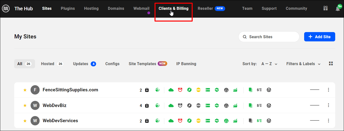 The Hub - Clients & Billing menu link