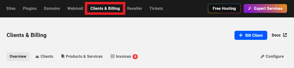 Allows the user to access and view all data in the main Client Billing area