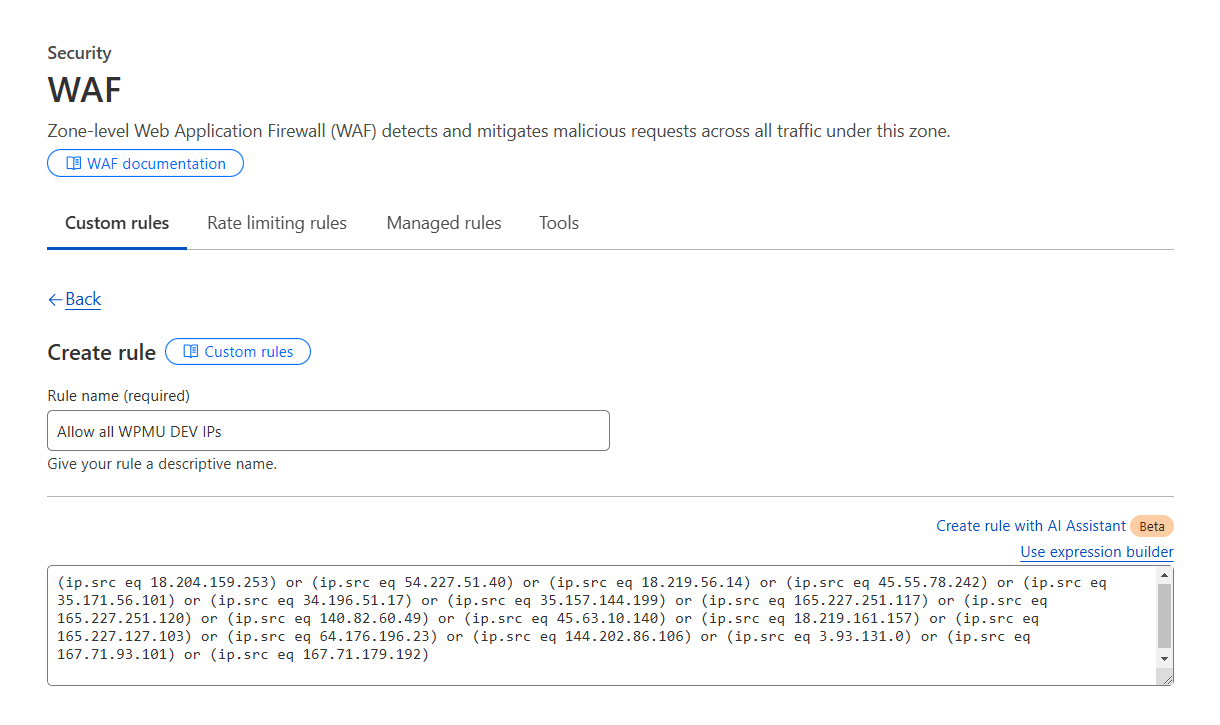 Add a custom rule in Cloudflare WAF