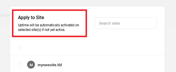 Applying Uptime config to a site in the Hub