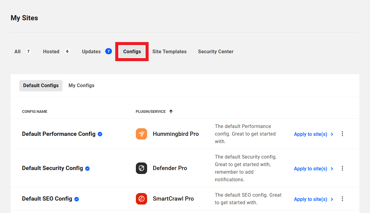 Access configs in The Hub