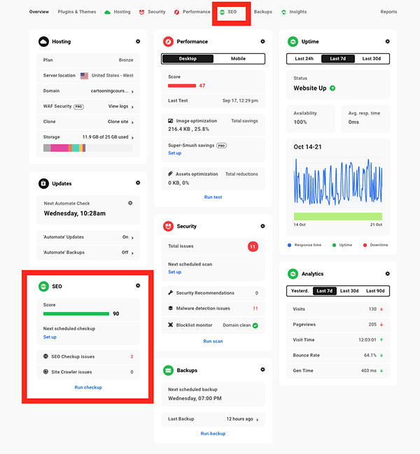 The hub dashboard.
