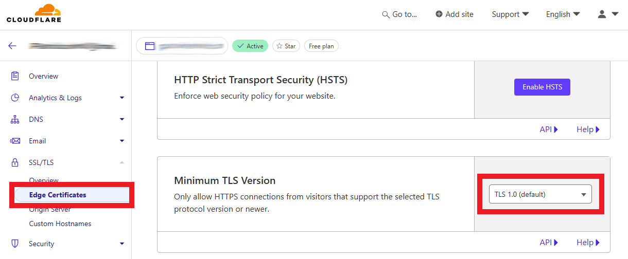 Minimum TLS version set at Cloudflare