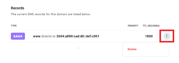Allows the team member to delete existing DNS records for connected domains