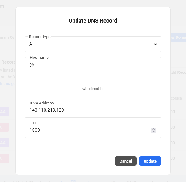 Edit a DNS record in the Hub