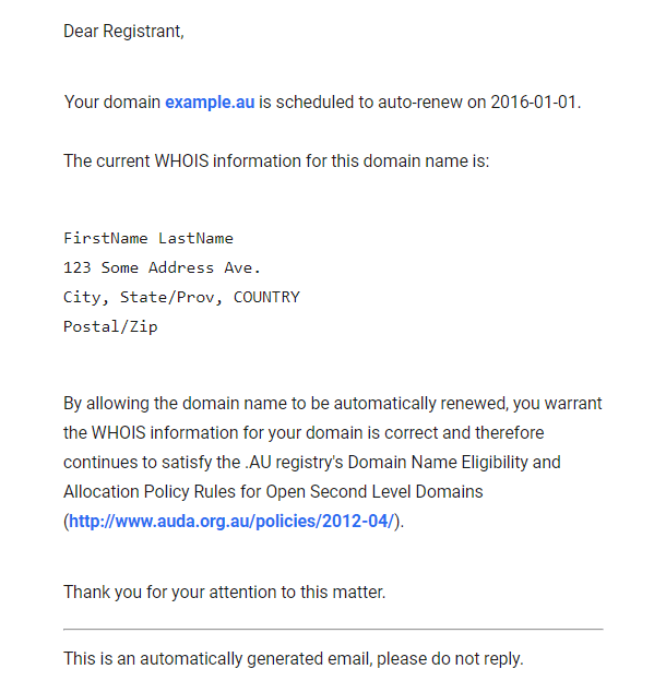 Email - AU Auto-Renew Notification 60 Days Before Expiry