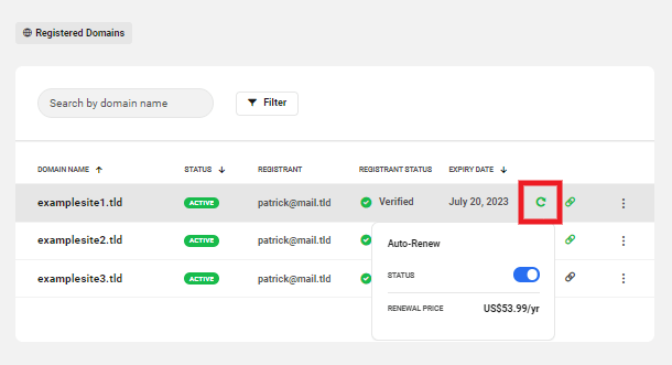 Allows a team member to update the Auto-Renew status of registered domains