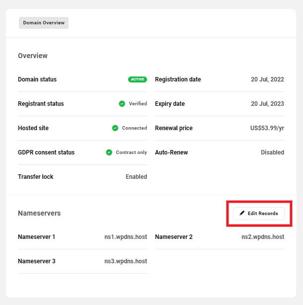 Allows a team member to edit the nameserver records of registered domains