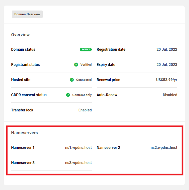 Allows a user to view the nameserver records of registered domains