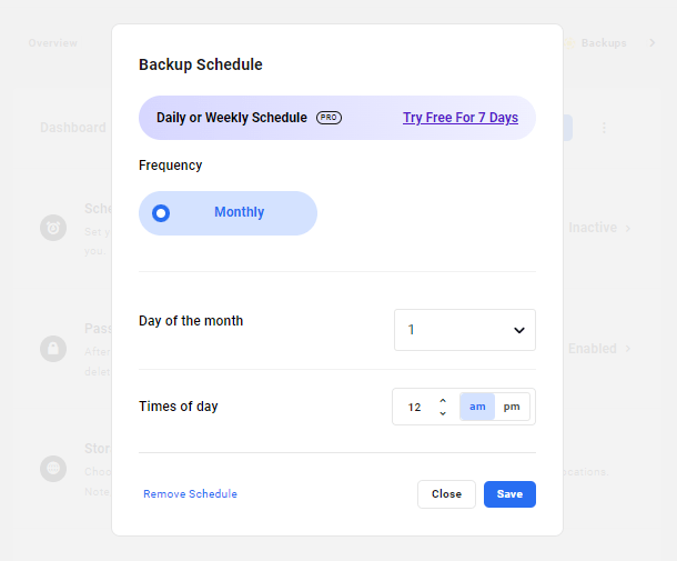 Snapshot backups schedule in the free Hub