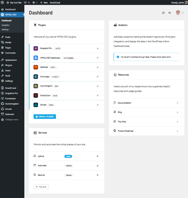 WPMU DEV Dashboard as a free Hub user