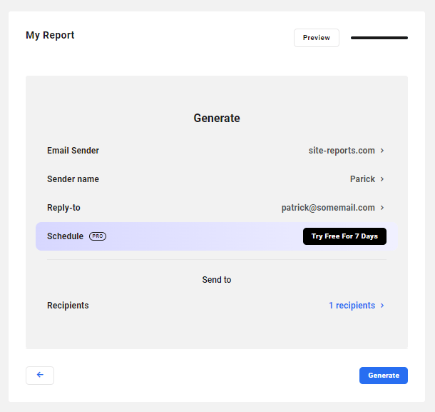 Reports options in the free Hub