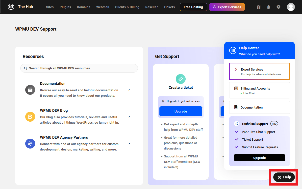 Support options as a free Hub user