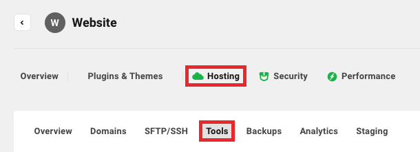 The tools menu on the Hosting screen