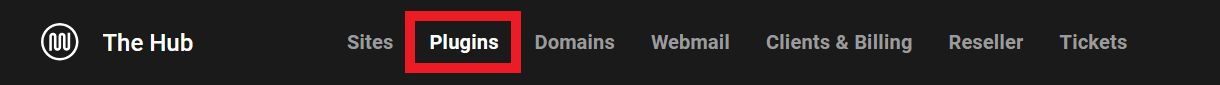 Plugins item in the Hub main menu