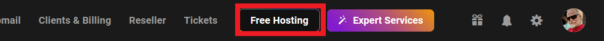 Hosting item in the Hub secondary menu