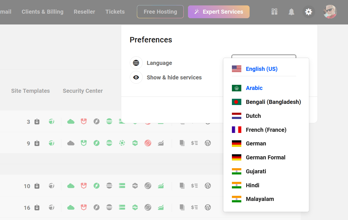 Set your language preference in the Hub