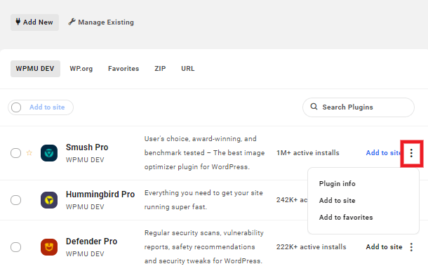 Options when adding plugins in the Hub