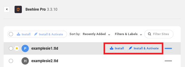 Site install / activate