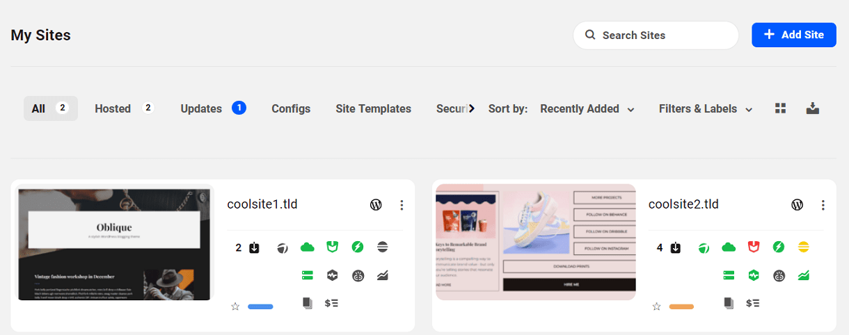 My Sites grid view in the Hub