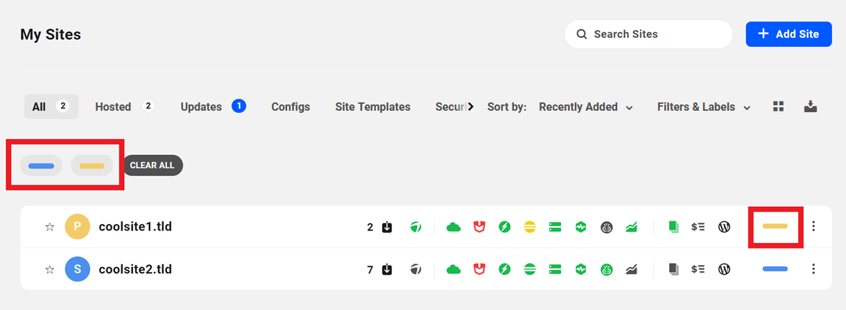 Filter sites by custom label in The Hub