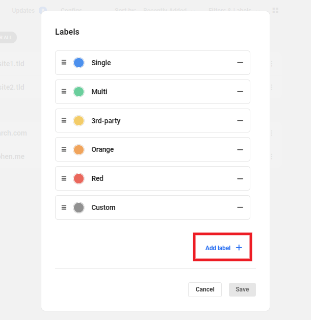 add new label button
