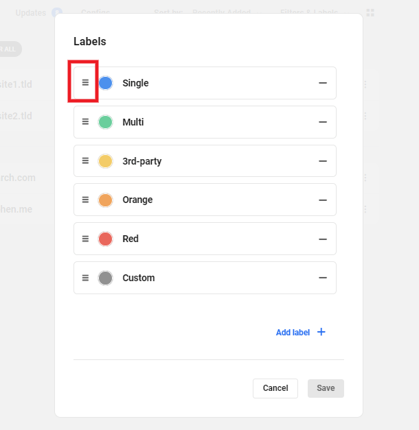 three lines icon to move label